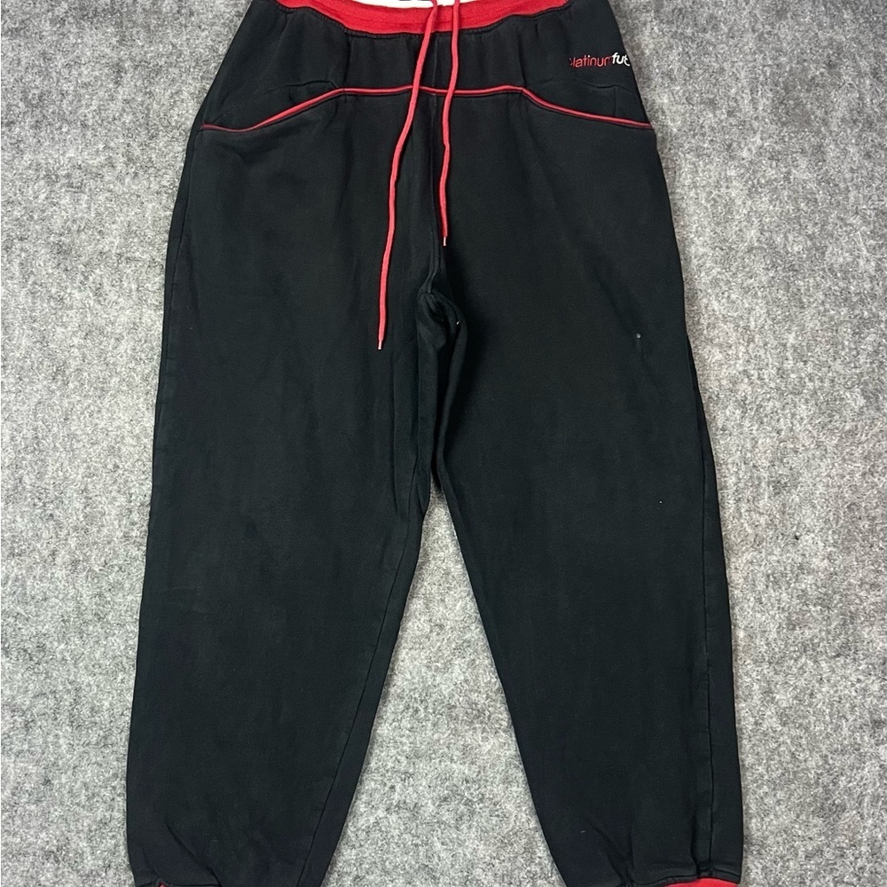 VINTAGE FUBU Platinum Joggers Black & Red Trim Size L Made In Korea Sweatpants